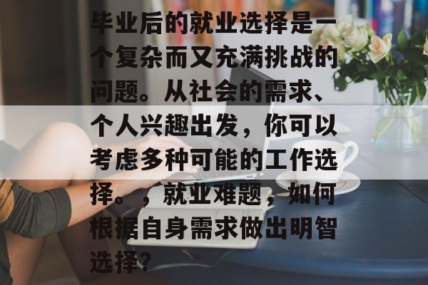 毕业后的就业选择是一个复杂而又充满挑战的问题。从社会的需求、个人兴趣出发，你可以考虑多种可能的工作选择。，就业难题，如何根据自身需求做出明智选择？