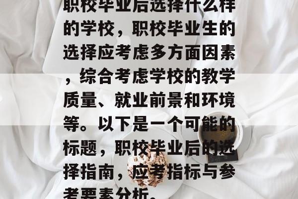 职校毕业后选择什么样的学校,职校毕业生的选择应考虑多方面因素,综合考虑学校的教学质量、就业前景和环境等。以下是一个可能的标题,职校毕业后的选择指南,应考指标与参考要素分析。 职校毕业后选择什么样的学校,职校毕业生的选择应考虑多方面因素,综合考虑学校的教学质量、就业前景和环境等。以下是一个可能的标题,职校毕业后的选择指南,应考指标与参考要素分析。