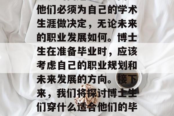 博士生毕业后，他们通常会面临选择穿着何种服装的问题。这是因为他们必须为自己的学术生涯做决定，无论未来的职业发展如何。博士生在准备毕业时，应该考虑自己的职业规划和未来发展的方向。接下来，我们将探讨博士生们穿什么适合他们的毕业。，博士生应考虑职业规划与发展方向，毕业季才需明确服装选择