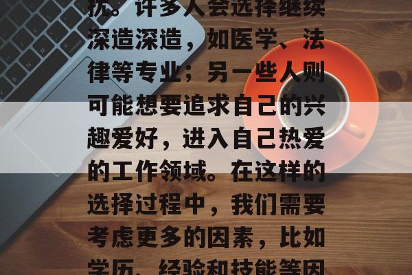 高中毕业后，我们可能会面临着职业选择的困扰。许多人会选择继续深造深造，如医学、法律等专业；另一些人则可能想要追求自己的兴趣爱好，进入自己热爱的工作领域。在这样的选择过程中，我们需要考虑更多的因素，比如学历、经验和技能等因素。，高中毕业后该如何决定职业道路？