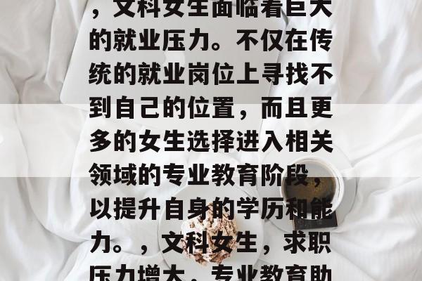 在近年来的职场竞争中，文科女生面临着巨大的就业压力。不仅在传统的就业岗位上寻找不到自己的位置，而且更多的女生选择进入相关领域的专业教育阶段，以提升自身的学历和能力。，文科女生，求职压力增大，专业教育助成长.