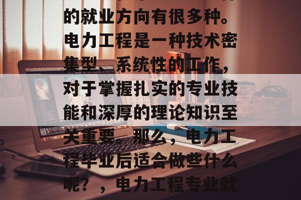 电力工程毕业生应选择的就业方向有很多种。电力工程是一种技术密集型、系统性的工作，对于掌握扎实的专业技能和深厚的理论知识至关重要。那么，电力工程毕业后适合做些什么呢？，电力工程专业就业方向分析