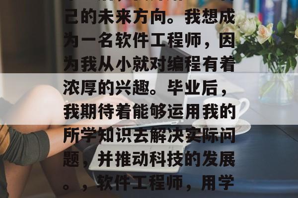 毕业后,我开始考虑自己的未来方向。我想成为一名软件工程师,因为我从小就对编程有着浓厚的兴趣。毕业后,我期待着能够运用我的所学知识去解决实际问题,并推动科技的发展。,软件工程师,用学习知识创造未来! 毕业后,我开始考虑自己的未来方向。我想成为一名软件工程师,因为我从小就对编程有着浓厚的兴趣。毕业后,我期待着能够运用我的所学知识去解决实际问题,并推动科技的发展。,软件工程师,用学习知识创造未来!