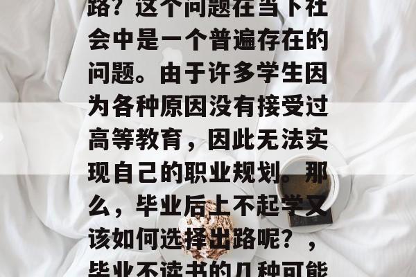毕业后不上学是什么出路？这个问题在当下社会中是一个普遍存在的问题。由于许多学生因为各种原因没有接受过高等教育，因此无法实现自己的职业规划。那么，毕业后上不起学又该如何选择出路呢？，毕业不读书的几种可能出路分析