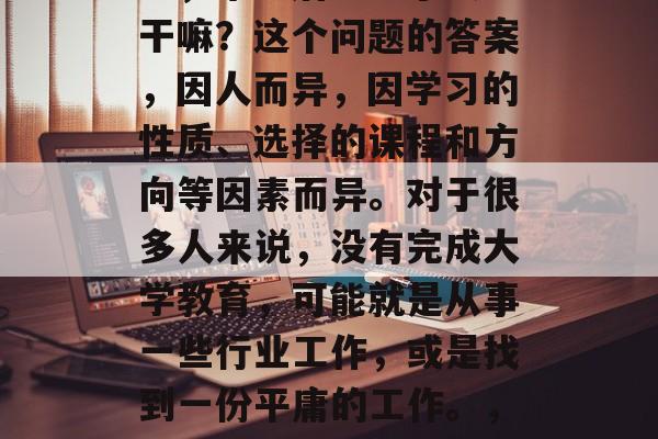 毕业，我们常常会问自己，毕业后上不了大学干嘛？这个问题的答案，因人而异，因学习的性质、选择的课程和方向等因素而异。对于很多人来说，没有完成大学教育，可能就是从事一些行业工作，或是找到一份平庸的工作。，很多人毕业后找不到工作的原因
