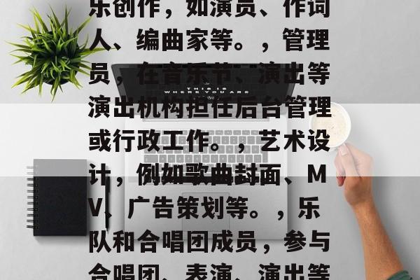 音乐艺考生毕业后从事哪些行业?,音乐艺考生毕业可选择的就业行业有,,音乐制作,如歌手、作曲家等。,音乐创作,如演员、作词人、编曲家等。,管理员,在音乐节、演出等演出机构担任后台管理或行政工作。,艺术设计,例如歌曲封面、MV、广告策划等。,乐队和合唱团成员,参与合唱团、表演、演出等。,技术人员,包括设计师、程序员、音频工程师等。,需要你详细告诉我你希望你了解哪个领域的信息。 音乐艺考生毕业后从事哪些行业?,音乐艺考生毕业可选择的就业行业有,,音乐制作,如歌手、作曲家等。,音乐创作,如演员、作词人、编曲家等。,管理员,在音乐节、演出等演出机构担任后台管理或行政工作。,艺术设计,例如歌曲封面、MV、广告策划等。,乐队和合唱团成员,参与合唱团、表演、演出等。,技术人员,包括设计师、程序员、音频工程师等。,需要你详细告诉我你希望你了解哪个领域的信息。
