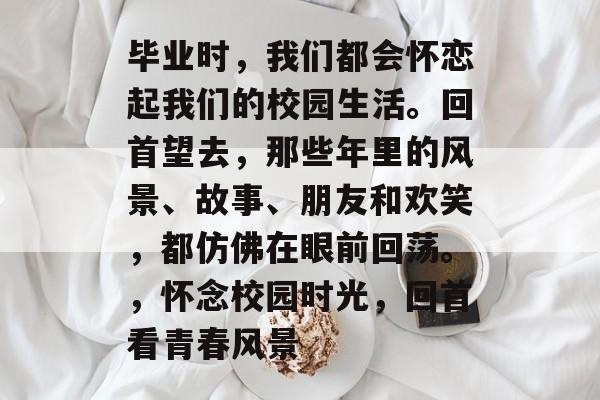 毕业时，我们都会怀恋起我们的校园生活。回首望去，那些年里的风景、故事、朋友和欢笑，都仿佛在眼前回荡。，怀念校园时光，回首看青春风景