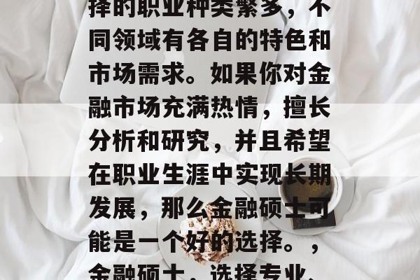 金融硕士毕业后可以选择的职业种类繁多,不同领域有各自的特色和市场需求。如果你对金融市场充满热情,擅长分析和研究,并且希望在职业生涯中实现长期发展,那么金融硕士可能是一个好的选择。,金融硕士,选择专业、职业道路 金融硕士毕业后可以选择的职业种类繁多,不同领域有各自的特色和市场需求。如果你对金融市场充满热情,擅长分析和研究,并且希望在职业生涯中实现长期发展,那么金融硕士可能是一个好的选择。,金融硕士,选择专业、职业道路