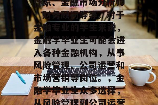 金融学毕业后可以选择很多职业，例如投资银行家、金融市场分析师、财务顾问等等。对于金融专业的学生来说，金融学毕业生可能会进入各种金融机构，从事风险管理、公司运营和市场营销等岗位。，金融学毕业生众多选择，从风险管理到公司运营，你能做的最广泛的职业是？