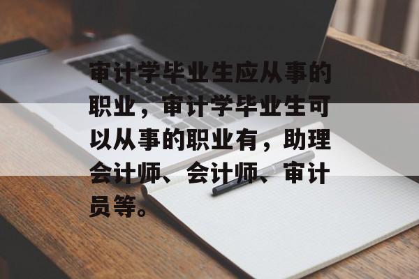 审计学毕业生应从事的职业，审计学毕业生可以从事的职业有，助理会计师、会计师、审计员等。