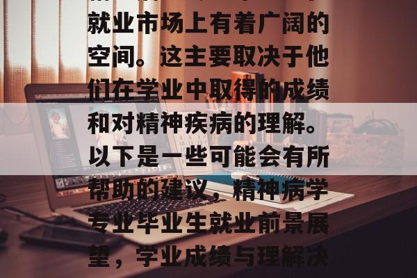 精神病学专业毕业生在就业市场上有着广阔的空间。这主要取决于他们在学业中取得的成绩和对精神疾病的理解。以下是一些可能会有所帮助的建议，精神病学专业毕业生就业前景展望，学业成绩与理解决定职场空间