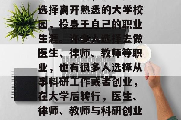 博士毕业后,很多人会选择离开熟悉的大学校园,投身于自己的职业生涯。许多人选择去做医生、律师、教师等职业,也有很多人选择从事科研工作或者创业,在大学后转行,医生、律师、教师与科研创业的选择 博士毕业后,很多人会选择离开熟悉的大学校园,投身于自己的职业生涯。许多人选择去做医生、律师、教师等职业,也有很多人选择从事科研工作或者创业,在大学后转行,医生、律师、教师与科研创业的选择
