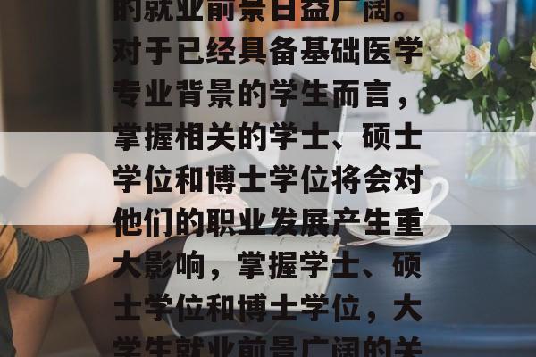 在当前社会中,大学生的就业前景日益广阔。对于已经具备基础医学专业背景的学生而言,掌握相关的学士、硕士学位和博士学位将会对他们的职业发展产生重大影响,掌握学士、硕士学位和博士学位,大学生就业前景广阔的关键因素 在当前社会中,大学生的就业前景日益广阔。对于已经具备基础医学专业背景的学生而言,掌握相关的学士、硕士学位和博士学位将会对他们的职业发展产生重大影响,掌握学士、硕士学位和博士学位,大学生就业前景广阔的关键因素