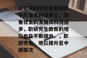 在职读研毕业后取得的学历是本科或硕士。随着社会的发展和科技进步，职研究生教育的地位也在不断提升。，职研究生，地位提升至中级层次