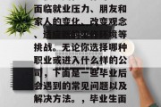 毕业多年后，我们会经历很多变化。你可能会面临就业压力、朋友和家人的变化、改变观念、适应新的工作环境等挑战。无论你选择哪种职业或进入什么样的公司，下面是一些毕业后会遇到的常见问题以及解决方法。，毕业生面临的常见问题及解决方案