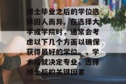 博士毕业之后的学位选择因人而异。在选择大学或学院时，通常会考虑以下几个方面以确保获得最好的学位。，学术成就决定专业，选择博士后的关键因素