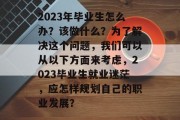 2023年毕业生怎么办？该做什么？为了解决这个问题，我们可以从以下方面来考虑，2023毕业生就业迷茫，应怎样规划自己的职业发展？