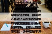 博士毕业后，本科毕业、硕士毕业等各类学历是毕业生的基本选择。在当前社会，无论你的学术背景如何，都可以选择进入这些特定级别的学校或机构。，不论何种学历，都能获得理想职位，多种途径学深造现优势