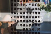 毕业找工作是一个非常重要的决定。不同的人可能会有不同的兴趣和专长，因此选择适合自己的专业是非常重要的。这篇文章将帮助你分析一下毕业后要去学的专业。，就业规划，如何找到自己热爱的专业