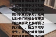 独立学院毕业生可以选择的就业领域非常广泛，这些领域不仅可以帮助他们积累工作经验和提升职业竞争力，还可以让他们有机会在更高的社会层次上发挥自己的才能。，独立学院毕业生，多样化就业领域的选择和提升职场竞争力的机会