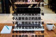 在如今的社会中，随着社会的发展，人们的选择越来越多元。无论是大学专业、职业方向，还是个人兴趣爱好，每个人都有自己的选择。下面，我将从几个方面探讨毕业后选择何种行业有出路的问题。，就业市场趋势，选择何种行业更前景？