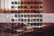 高考是人生的转折点，也是人生中最具挑战性的一段时间。面对众多的大学选择和专业知识，高三毕业生该如何选择一个适合自己的专业呢？这是一个需要深思熟虑的问题。，如何在众多大学选择专业中找到最适合自己的道路？