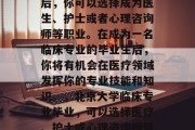 北京大学临床专业毕业后，你可以选择成为医生、护士或者心理咨询师等职业。在成为一名临床专业的毕业生后，你将有机会在医疗领域发挥你的专业技能和知识。，北京大学临床专业毕业，可以选择医疗、护士或心理咨询师等职业。