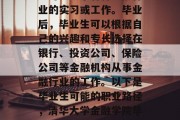 清华大学金融学院毕业生可以从事各种金融行业的实习或工作。毕业后，毕业生可以根据自己的兴趣和专长选择在银行、投资公司、保险公司等金融机构从事金融行业的工作。以下是毕业生可能的职业路径，清华大学金融学院毕业学生就业路径，从实习到融资