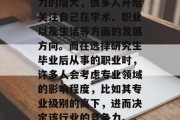 研究生毕业后，随着社会竞争的激烈和就业压力的增大，很多人开始关注自己在学术、职业以及生活等方面的发展方向。而在选择研究生毕业后从事的职业时，许多人会考虑专业领域的影响程度，比如其专业级别的高下，进而决定该行业的竞争力。，研究生毕业生就业要选哪个专业?