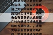 清华大学毕业的同学们在就业市场上有着广泛的选择。很多人选择将自己大学所学知识应用到实际工作中去，同时也会有更多的人选择留在校内继续深造或寻找新的发展机遇。，清华大学毕业生就业市场广阔，学生可继续深造或创业