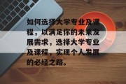 如何选择大学专业及课程，以满足你的未来发展需求，选择大学专业及课程，实现个人发展的必经之路。