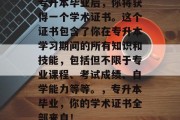 专升本毕业后，你将获得一个学术证书。这个证书包含了你在专升本学习期间的所有知识和技能，包括但不限于专业课程、考试成绩、自学能力等等。，专升本毕业，你的学术证书全部来自！