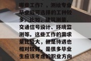 测绘专业毕业后应从事哪些工作？，测绘专业毕业后可选择的工种较多。比如，建筑测量、交通信号设计、环境监测等。这些工作的需求量比较大，但是待遇也相对较好，是很多毕业生应该考虑的职业方向。