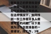 毕业后的三年没有工作确实是个问题。每个人都有自己的梦想和目标，但是一旦步入社会，却可能面临许多挑战。在这种情况下，如何找到一份工作是许多人需要考虑的问题。以下是我为这个主题准备的一些建议，找工作，3年没工作困境，你该怎么办？
