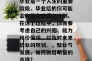 毕业是一个人生的重要阶段，毕业后的你可能会有很多选择和计划。在这个过程中，你需要考虑自己的兴趣、能力和价值观，以及对未来职业的规划。，就业与发展，如何做出明智的选择?