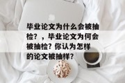 毕业论文为什么会被抽检？，毕业论文为何会被抽检? 你认为怎样的论文被抽样？