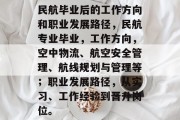民航毕业后的工作方向和职业发展路径，民航专业毕业，工作方向，空中物流、航空安全管理、航线规划与管理等；职业发展路径，从实习、工作经验到晋升岗位。