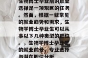 生物博士毕业后的职业选择是一项艰巨的任务。然而，根据一些常见的就业趋势和需求，生物学博士毕业生可以从事以下几种类型的职位。，生物学博士毕业生的就业前景，专业选择与潜在职位分析