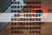高考后的职业选择对每个人来说都是一个重大的决定。不同的职业领域有着不同的要求和就业前景。在这个过程中，找到一个好的专业不仅可以帮助你更好地实现自己的人生目标，还可以为你的未来创造更多的机会。，大学专业，开启新的人生篇章的关键