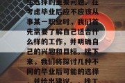毕业后该干什么生意？这是一个涉及许多人人生选择的重要问题。在考虑毕业后应不应该从事某一职业时，我们首先需要了解自己适合什么样的工作，并明确自己的兴趣和目标。接下来，我们将探讨几种不同的毕业后可能的选择，并给出建议。，找工作，选择最适合自己的事业道路