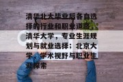 清华北大毕业后各自选择的行业和职业道路，清华大学，专业生涯规划与就业选择；北京大学，学术视野与职业生涯探索