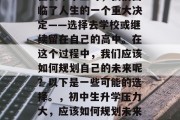 在初中毕业时，我们面临了人生的一个重大决定——选择去学校或继续留在自己的高中。在这个过程中，我们应该如何规划自己的未来呢？以下是一些可能的选择。，初中生升学压力大，应该如何规划未来？