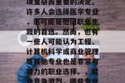 毕业后的就业选择是一项复杂而重要的决定。许多人会选择医学专业，这可能是他们职业生涯的首选。然而，也有一些人可能认为工程、计算机科学或商业管理等其他专业也是非常有潜力的职业选择。，就业竞争激烈，哪些专业具有更大的发展潜力?