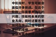 初中毕业和高中进入高中阶段时，学生可能会面临许多挑战。在这个阶段，你需要考虑你的兴趣、技能和未来的职业方向，同时还要思考如何在学习过程中取得更好的成绩。，初中毕业进入高中的挑战及策略