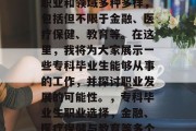 专科毕业生能够选择的职业和领域多种多样，包括但不限于金融、医疗保健、教育等。在这里，我将为大家展示一些专科毕业生能够从事的工作，并探讨职业发展的可能性。，专科毕业生职业选择，金融、医疗保健与教育等多个领域的选择权