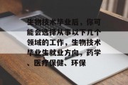 生物技术毕业后，你可能会选择从事以下几个领域的工作，生物技术毕业生就业方向，药学、医疗保健、环保
