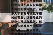 在当今这个日新月异的时代，大学生毕业后的职业选择不再仅仅局限于传统的教学岗位。许多大学都有开设数学相关的专业，这些专业的毕业生可以在教学、科研和市场等多个领域发挥作用。，数字时代，大学生就业路径的多元选择