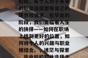 毕业是一个人生的重要阶段，每个人对于未来的职业选择都有自己的理想和追求。在毕业的阶段，我们面临着人生的抉择——如何在职场上找到更好的位置，如何将个人的兴趣与职业相结合。，迷茫与探索，毕业后的职业选择之路