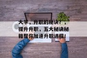 大学，升职的秘诀？，提升升职，五大秘诀秘籍帮你加速升职进程！