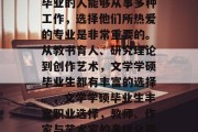 在当今社会，文学学硕毕业的人能够从事多种工作，选择他们所热爱的专业是非常重要的。从教书育人、研究理论到创作艺术，文学学硕毕业生都有丰富的选择。，文学学硕毕业生丰富职业选择，教师、作家与艺术家的多样化路径